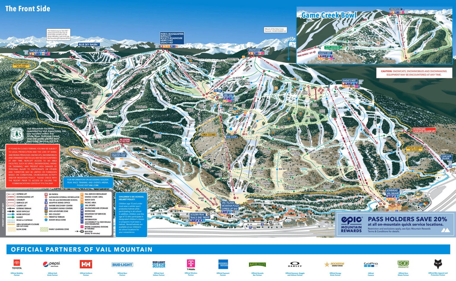 Front side map - Best 10 Ski Spots in Vail Valley