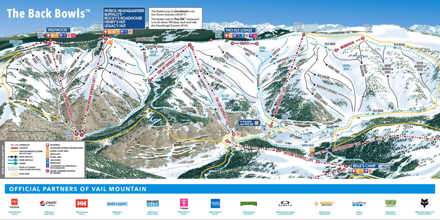 Vail Back Bowls map - Best 10 Ski Spots in Vail Valley